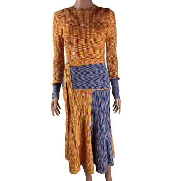 Scoop Dresses & Skirts - Scoop Womens Dress Space Dye Ribbed Midi with Long Sleeves Blue Orange Sz M